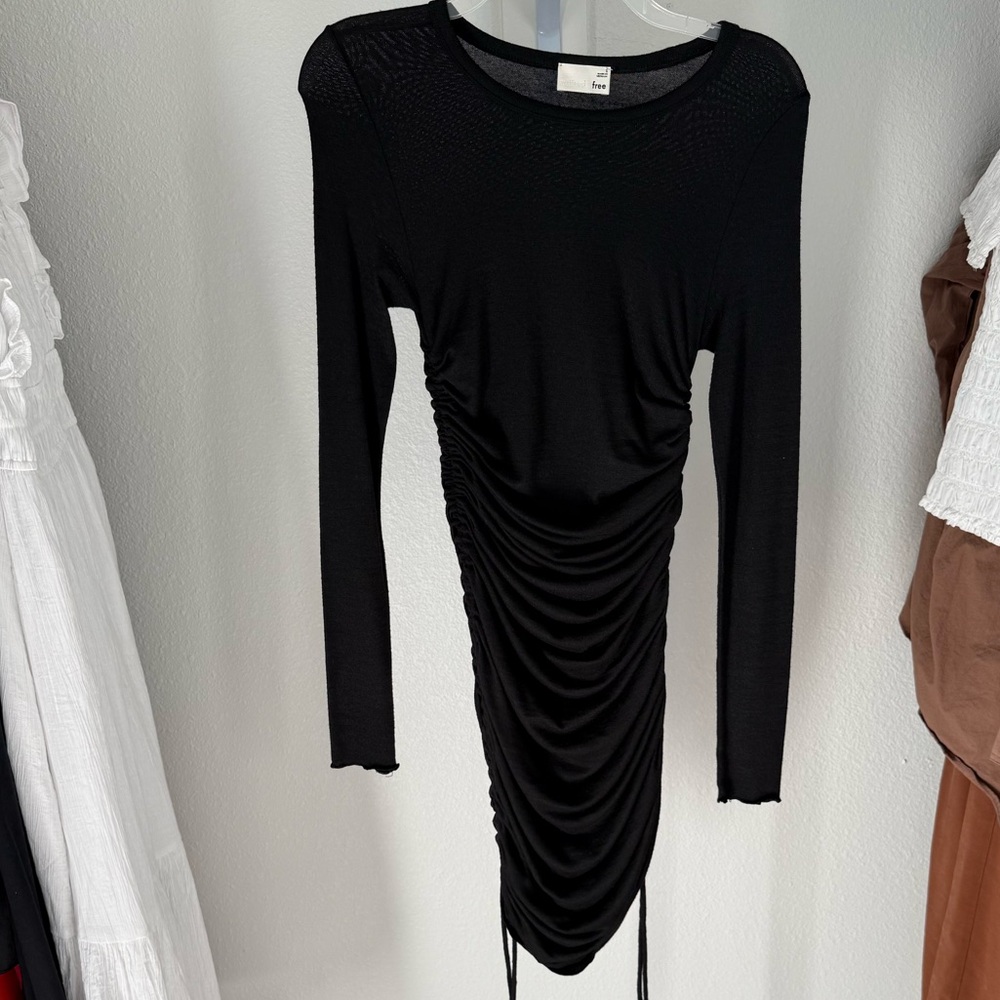 Aritzia black tie hem mini dress black